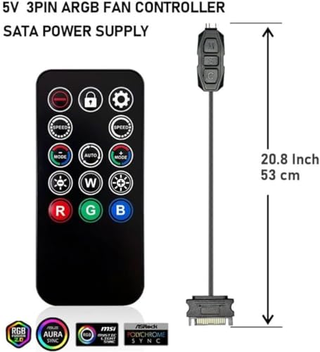 ShakingTank Mini ARGB PC Fans Controller Kit for RGB Case Fans, PC ARGB LED Strip,14 Key-17Key Remote Control Switch Colors Fan