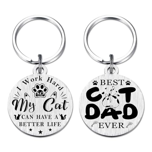 Fetiger Regalo per papà e gatto, regalo per gli amanti dei gatti, portachiavi con scritta "Best Cat Dad Ever", Portachiavi Cat Dad, L