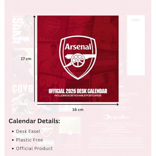 Arsenal Calendar 2026 Desk Easel flip Calendar Arsenal Football Gift Present with Free Organising Stickers Included - Image 3