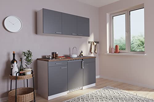 Respekta Küchenzeile Luis KB150WGC Grau 150 cm Breite mit Elektrogeräten