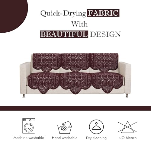 Image of Kuber Industries (Set of 6) Stylish & Durable Cotton Sofa Covers 3 Seater | Washable Sofa Protector /Mat | Suitable Slipcover for Living Room & Office | Plain Circle - Brown