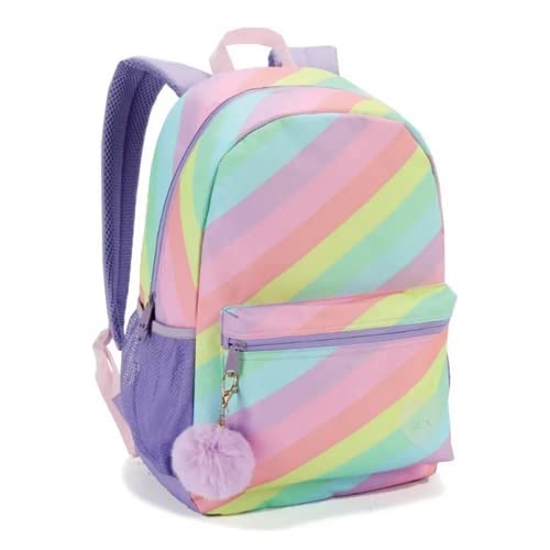 Mochila Escolar Juvenil Feminina Tie Dye Com Pompom Denlex