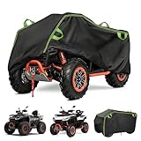 quad per neve Design multiplo: 1. Quad Cover Strisce riflettenti sulle maniglie, portatile, la sicurezza durante il parcheggio notturno aumenta fortemente; 2. Quad copertura cinghie regolabili e fibbie antivento, forte resistenza al vento; 3. Quad copertura doppia cucitura, orlo elastico, maggiore durata e migliore impermeabilità; 4. Copertura Quad con una custodia per un facile trasporto