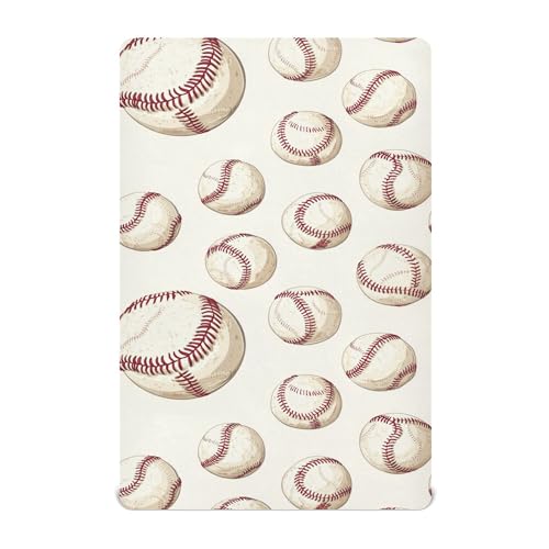 Image of Balls Baseballs Vintage Crib Sheets Soft Breathable Fitted Baby Crib Sheets Mattress Cover for Girls Boys, 52 inch x 28 inch x 9 inch