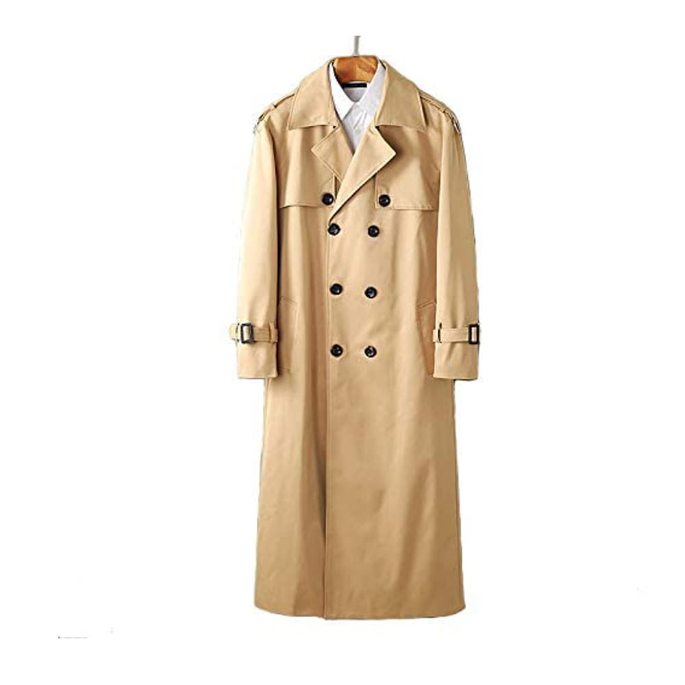 Chaqueta de hombre chaqueta larga otoño Business Riding Country Ropa de abrigo de doble botonadura grande manga larga por encima de la rodilla ropa de abrigo,caqui-M, beige, Large