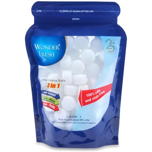 Image of Naphthalene Balls | Phenyl Goli | Mothballs for Home & Commercial Use | Naphthalene Balls for Wardrobe, Bathroom, Bookselves, Drawers, Wash Basin - 500g (Pack of 1) White