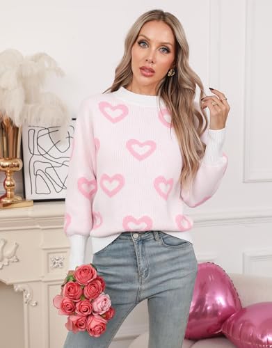 Image of Women's Long Sleeve Mock Neck Sweaters Loose Cute Heart Pullover Sweater
