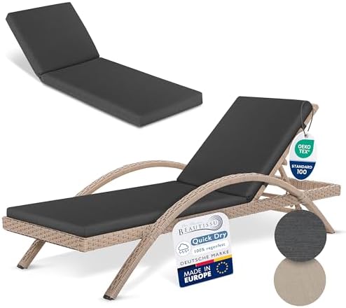 Beautissu Auflagen für Gartenmöbel Wasserdicht 2er Set Outdoor Polster | 190x60cm Anthrazit Liege wetterfest schnell trocknend für Gartenliegen Auflage Sonnenliege Liegenauflage Ga