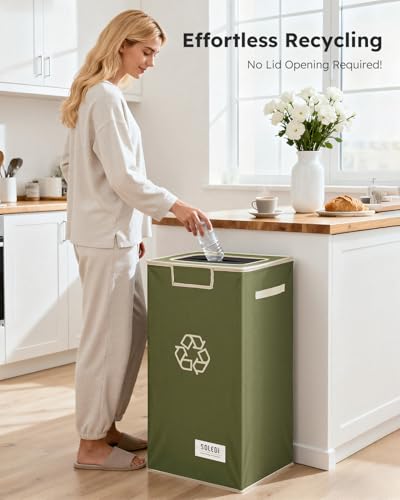 Image of SOLEDI Recycling Bin for Kitchen,26 Gallon Large Recycle Bin with Lid and 2 Removeable Reusable Inner Bags,Indoor Recycling Trash Can for Collector of Bottles Cans, and Plastic,Green