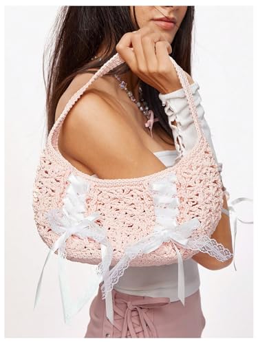 Verdusa Women's Y2K Coquette Crochet Handbags Bow Tie Knot Underarm Shoulder Bag2