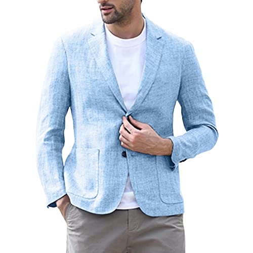 EUVIP Americana normal masculina con dos botones y dos bolsillos, estrecha, ligera, casual, para viajes de negocios, chaquetas Suiza Hombre, azul claro, XL