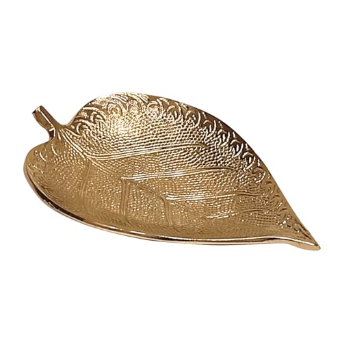ROCKING GIFTS Plato Pequeño Centro de Mesa Forma Hoja Dorada, Bandeja Vaciabolsillos de Metal Dorado Decorativo para Entrada, Comedor, 13 cm