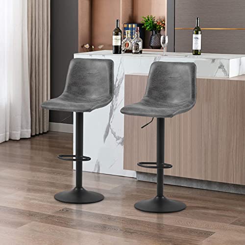 Tukailai 360° Swivel Bar Stools Set Of 2, Faux Suede Leather Upholstered Counter Height Adjustable Barstools, Breakfast Bar Chairs With Backrest, Footrest And Metal Base For Kitchen Island (Grey) #TOP1