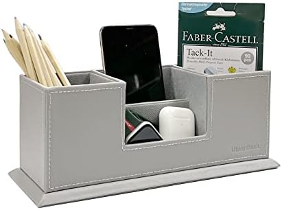UnionBasic Desk Organizer, Desktop Caddy Leather Multi-compartment Pen Holder Office Stationer Organizer, Gray