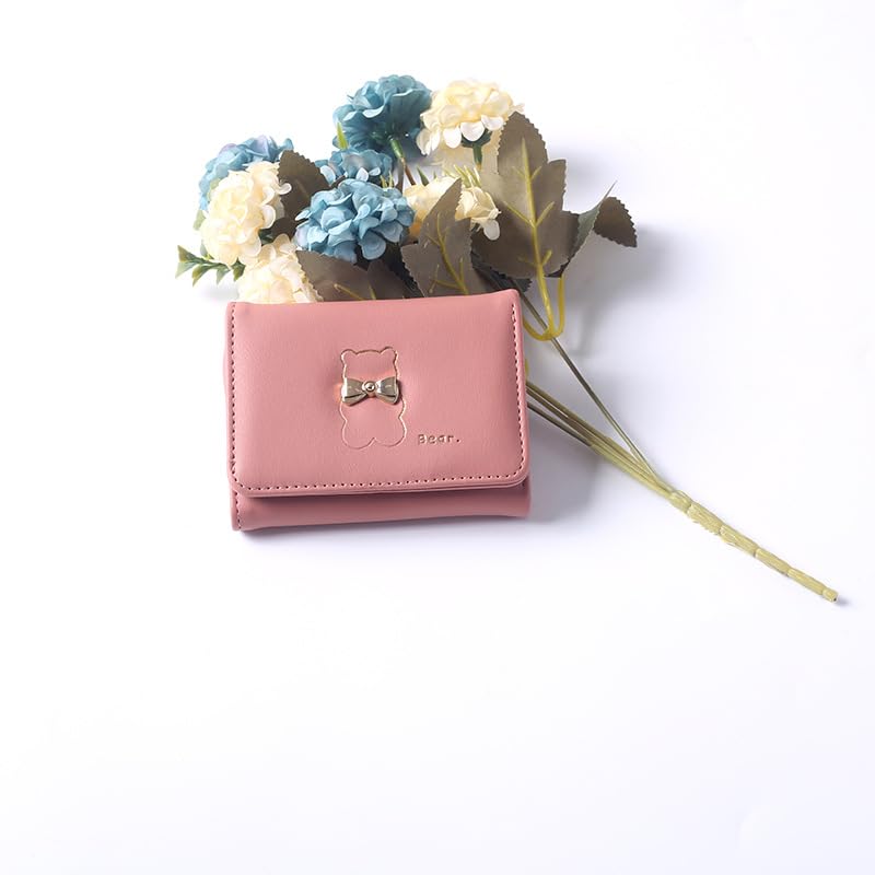Image of Valerie Floral Small Wallet for Girls Women Tri-Folded Wallet Cash Pocket Flowers PU Leather Print Card Holder Coin Purse with ID Window (Pink)