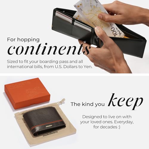 Image of MOKOBARA Stash Travel Bifold Wallet Gift for Men | Monostriped | Genuine Leather | RFID Protected | Fits Boarding Pass | Fits International Currency | SIM and Ejector Pin Slot | Money Moves (Black)