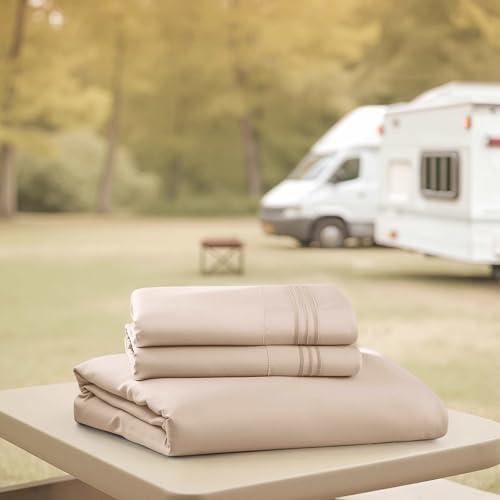 Nestl Beige Cream Short Queen Sheets for RV, Hotel Luxury RV Queen Sheets Set, 4 Piece Fitted Bed Sheet Set and Pillowcases, Super Soft, Wrinkle-Free, and Breathable Camper Bedding