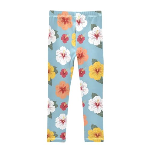 Red Yellow Hibiscus Flowers Girls Leggings Soft Stretch Workout Yoga Dance Pants for Kids Casual Tights2