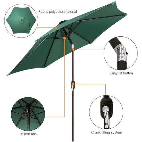 Image of Blissun 7.5 ft Patio Umbrella, Yard Umbrella, Outdoor Market Umbrella with Push Button Tilt Crank, Seaglass