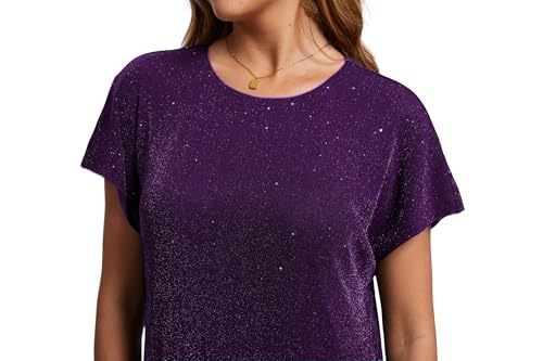 Image of Women's Crewneck Sequin Shift Dress Short Sleeve Casual Holiday Sparkly Party Dress