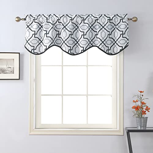 Home Queen Geometric Print Valance For Window, Farmhouse Valence For Living Room Bedroom And Kitchen, Faux Linen Fabric, 54" W X 18" L, Black #TOP2