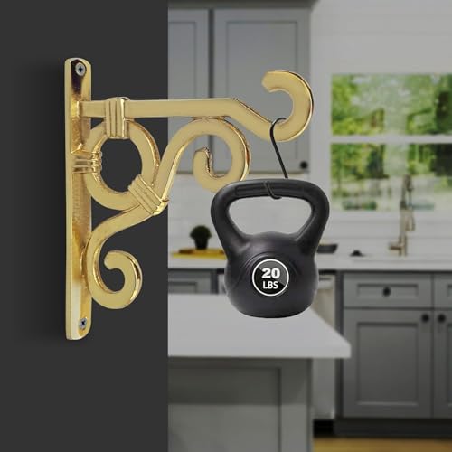 Image of Metal Wall Hook Hanging Plant Bracket | Decorative Straight Plant Hanger for Pots, Bird Feeders, Planters, Lanterns, Cotton, Wind Chimes Indoor Outdoor, (Gold, Pack of 1)