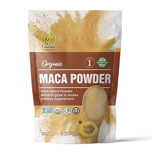 SUNGIVEN Organic Maca Powder,Natural Grow in Peru,100% Maca Powder,NON-GMO,USDA Organic,Vegan&Gluten-Free,Keto-Friendly,BPA Free,Baked Good,Smoothies,Blend,Dietary Supplement 8 oz (227 g)