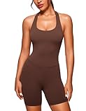 CRZ YOGA Butterluxe Halter Backless Athletic Rompers for Women Workout Bodycon One Piece Shorts Jumpsuit with Pads Coffee Brown Medium