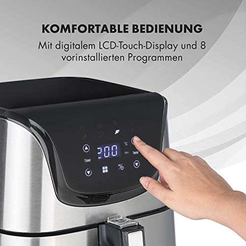 Klarstein Aero Vital deluxe - Heißluftfritteuse, Fritteuse, 1700 Watt, 5,4 Liter Volumen, LCD-Touch-Display, 8 vorinstallierte Programme, Edelstahl, Thermostat, Timer, sparsam, silber – Bild 5