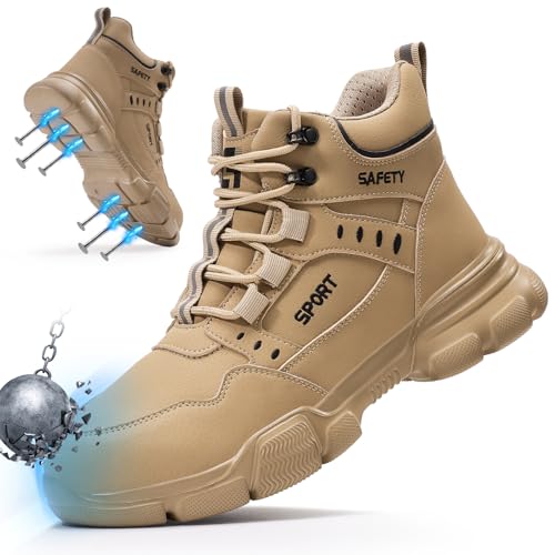 Men’s High Top Water Resistant Steel Toe Work Boots Kevlar Puncture Resistant Safety Boots for Construction & Warehouse Men’s Work Utility Shoes