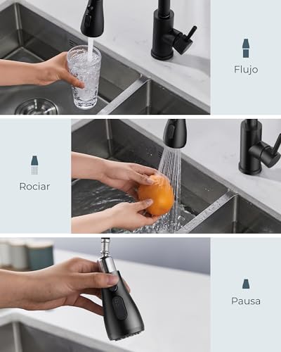 Miniatura 3 de Forious Grifo De Acero Inoxidable Cocina Negro, Grifo Cocina Extraible Grifo De Cocina Fregadero Con 3 Modos Giratorio A 360 , Torneira Cozinha Monomando Flexible
