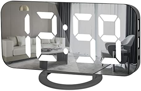 Ygdigital Digital Alarm Clock,6.5 Inch LED Mirror Electronic Clocks,with 2 USB Charging Ports,Snooze,12/24H,3 Adjustable Brightness,for Bedroom Home Office (Black)