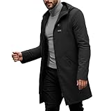 Hidkat Men's Casual Fashion Windbreaker Coat-Lightweight Mid-Length Jacket Hooded Trench Coat with Two Large Pockets