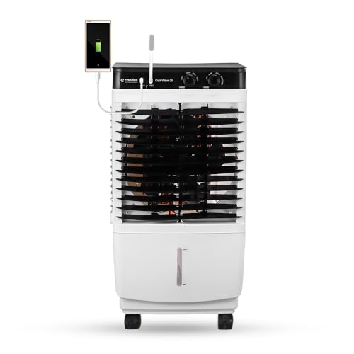 Candes CoolWave 25 L Personal Portable Air Cooler with Anti Bacterial Honeycomb Pads | Auto Swing and 3 Speed Control | Low Power Consumption, White Black