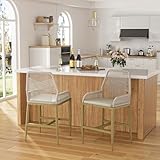 Outdoor Counter Height Bar Stool Chair Set of 2,26.5' H Rattan Barstools with Aluminum Legs Wicker Back and Arm Boho Bar Stools for Patio Kitchen Island Garden Cushions Included