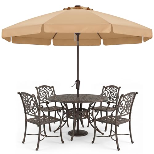ABCCANOPY 10ft Scalloped Patio Umbrella, Outdoor Table Umbrella with Tilt and Crank, Fiberglass Ribs Deck Umbrella for Patio, Pool, Garden, Picnic (Khaki)