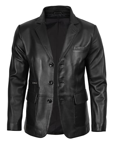 Image of fjackets Mens Leather Blazer Jacket - Real Lambskin Leather Sport Coat, 2-Button, Fully Lined, Business to Weekend
