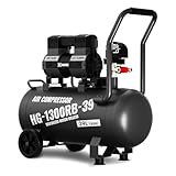 HAIGE (ハイガー) コンプレッサー 静音 高吐出量 メンテナンスフリー オイルフリー HG-1300RB-30 (30L) /HG-1300RB-39 (39L) 39L ブラック
