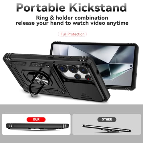 for Samsung Galaxy S25 Ultra Case with Slide Camera Cover HD Screen Protector [Military Grade Drop Tested] Magnetic Ring Holder Kickstand Protective Phone Case for Samsung Galaxy S25 Ultra 2025, Black by PUSHIMEI - Image 6
