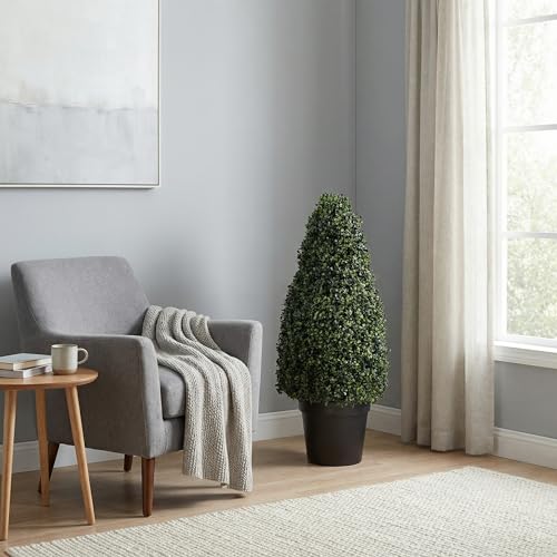 Artificial Boxwood Topiary – 36-Inch Tower-Style Faux Plant in Sturdy Pot – Realistic Indoor or Outdoor Potted Shrub – Greenery Décor by Pure Garden