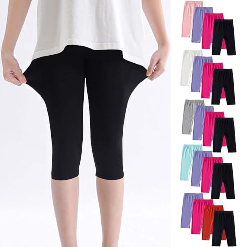4-Pack Girls Modal Capris Leggings 3/4 Lenght Basic Solid Elastic Waist Casual Pants for Kids 2-13 Years2