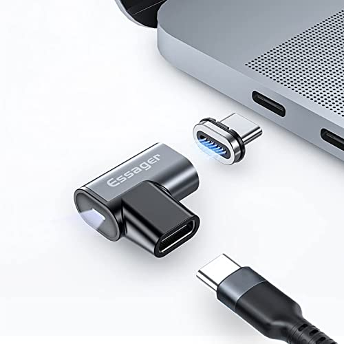 ESSAGER Adaptador Magnético Tipo C Magnetic USB C Adapter 24Pins Soporte PD 100W Carga rápida 10Gbps Transferencia de Datos 4K 60Hz Salida de Video para MacBook, iPad y Cualquier Dispositivo USB-C Cover