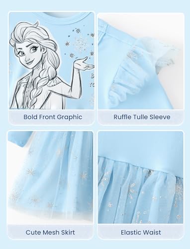 Image of Disney Girls' Tulle Tutu Dress Birthday Party Outfit Baby /Toddler | Officially Licensed, Frozen Elsa, Minnie, Princess, Velvet Top with Belt, Multi-Layer Mesh Skirt, Ruffle Long Sleeve Clothes