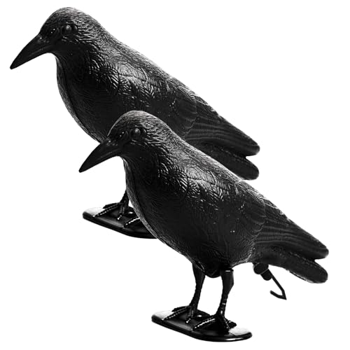 OFFO Crow Decoy Black Plastic Fake Crow to Keep Birds Away from House Patio Porch Balcony Roof Pool Halloween Ravens Decor for Graden Decoration 2 PCS