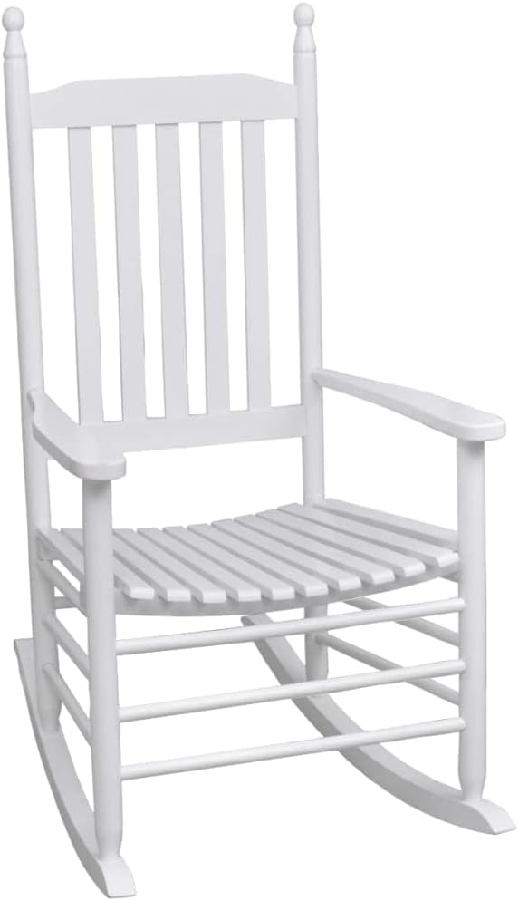 vidaXL Solid Wood Rocking Chair - Classic White Rocker Armchair with a Curved Seat - Weather-Resistant Fir Hardwood, for Living Room or Patio