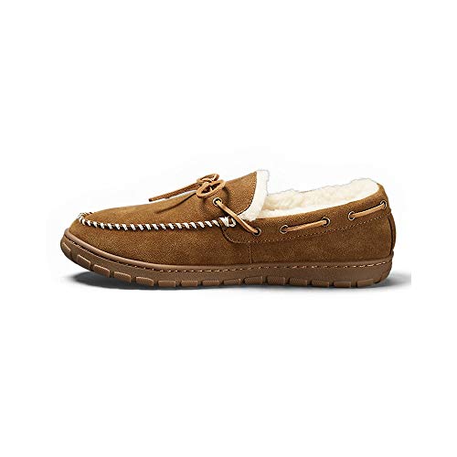 Eddie Bauer Men's Shearling-Lined Moccasin Slipper, Tan Regular 12M #TOP2