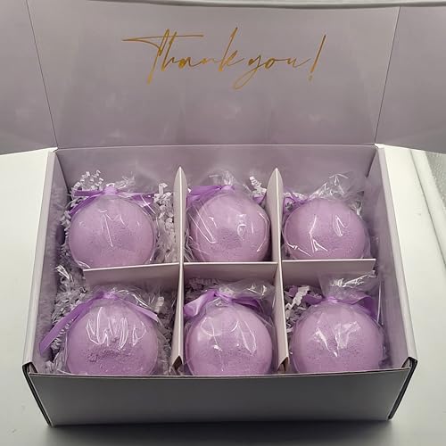 6 Luxury Bath Bomb Fizzies for Men and Women, XL 5 oz, US Made with Shea Butter, Vegan, Organic, Relaxing, Ultra Moisturizing, Great for Dry Skin, Giftable Box (French Lavender & Honey)