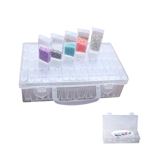 Preisvergleich Produktbild Aufbewahrungsbehälter aus Kunststoff mit 64 Fächern in Stabiler Aufbewahrungsbox. Jewellery Organizer Diamond Painting Box für Nägel Strass Perlen DIY Handwerk