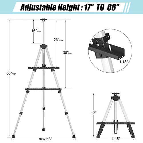 Image of Art Painting Display Easel Stand - Silver Adjustable Floor Artist Easel