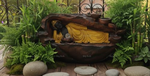 Image of Big Slate Buddha Fountain for Living Room Home Decor Garden Decoration and Drawing Room (Sleeping Wine Gold)